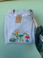 Load image into Gallery viewer, Whimsical Frog Embroidered Sweatshirt - Frog gifts for frog lovers.