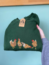Load image into Gallery viewer, Embroidered Chicken Hen Sweatshirt - colourful sweatshirt for chicken owners and lovers