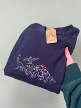 Load image into Gallery viewer, Embroidered Christmas Dinosaurs Sweatshirt- T-Rex, Triceratops, Diplodocus, Pterodactyl