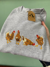 Load image into Gallery viewer, Embroidered Chicken Hen Sweatshirt - colourful sweatshirt for chicken owners and lovers
