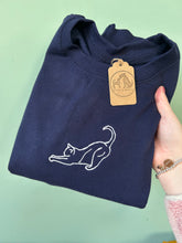 Load image into Gallery viewer, Embroidered Cat Stretching Silhouette Sweatshirt- Gifts for Cat lovers and owners