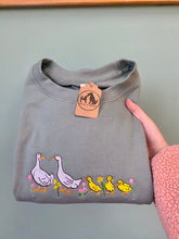 Load image into Gallery viewer, Floral Runner Duck Embroidered Sweatshirt - colourful sweatshirt for bird lovers