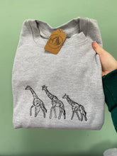 Load image into Gallery viewer, Embroidered Giraffe Family Sweatshirt for Giraffe Lovers