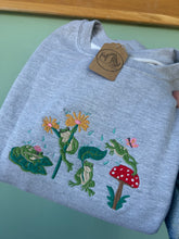 Load image into Gallery viewer, Whimsical Frog Embroidered Sweatshirt - Frog gifts for frog lovers.