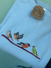 Load image into Gallery viewer, Finches Embroidered Sweatshirt - Chaffinch, Hawfinch, Bullfinch and Greenfinch gifts for bird lovers.