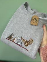 Load image into Gallery viewer, Embroidered Owl Sweatshirt - Barn Owl, Snowy Owl, Horned Owl, Tawny Owl