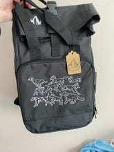 Load image into Gallery viewer, Dog Zoomies Backpack for Dog Lovers and Owners- colourful embroidered compact rucksack for your adventures