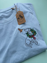 Load image into Gallery viewer, Labrador Christmas Wreath t-shirt - light blue M