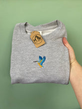 Load image into Gallery viewer, Bird Embroidered Sweatshirt- Pigeon, Kingfisher, Swan, Goose, Duck, Blue tit, Robin, Seagull, Flamingo, Puffin, Swan, Hummingbird. Bird Embroidery for bird lovers and twitchers.