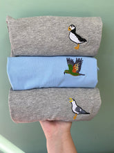 Load image into Gallery viewer, Bird Embroidered Sweatshirt- Pigeon, Kingfisher, Swan, Goose, Duck, Blue tit, Robin, Seagull, Flamingo, Puffin, Swan, Hummingbird. Bird Embroidery for bird lovers and twitchers.