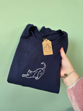Load image into Gallery viewer, Embroidered Cat Stretching Silhouette Sweatshirt- Gifts for Cat lovers and owners