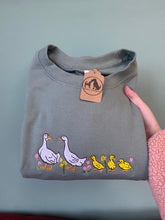 Load image into Gallery viewer, Floral Runner Duck Embroidered Sweatshirt - colourful sweatshirt for bird lovers