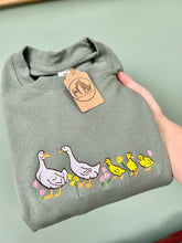Load image into Gallery viewer, Floral Runner Duck Embroidered Sweatshirt - colourful sweatshirt for bird lovers