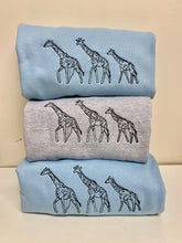 Load image into Gallery viewer, Embroidered Giraffe Family Sweatshirt for Giraffe Lovers