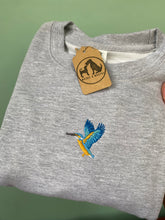 Load image into Gallery viewer, Bird Embroidered Sweatshirt- Pigeon, Kingfisher, Swan, Goose, Duck, Blue tit, Robin, Seagull, Flamingo, Puffin, Swan, Hummingbird. Bird Embroidery for bird lovers and twitchers.