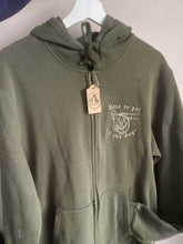 Load image into Gallery viewer, PRE-LOVED ‘here to pet all the dogs’ khaki full zip hoodie
