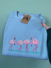 Load image into Gallery viewer, Embroidered Flamingo Sweatshirt - colourful sweatshirt for bird lovers