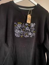 Load image into Gallery viewer, PRE-LOVED ‘intergalactic dogs’ black sweatshirt (IMPERFECT)