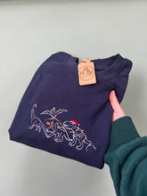 Load image into Gallery viewer, Embroidered Christmas Dinosaurs Sweatshirt- T-Rex, Triceratops, Diplodocus, Pterodactyl
