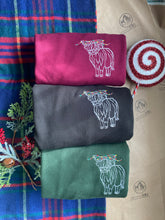 Load image into Gallery viewer, Christmas Highland Cow  Embroidered Sweatshirt- Xmas Jumper for Animal Lovers