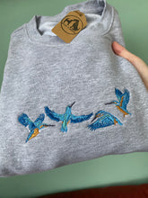 Load image into Gallery viewer, Embroidered Kingfisher Sweatshirt - colourful sweatshirt for bird lovers