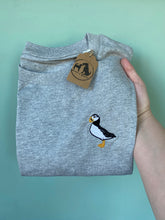 Load image into Gallery viewer, Bird Embroidered T-Shirt - Pigeon, Kingfisher, Swan, Goose, Duck, Blue tit, Robin, Seagull, Flamingo, Puffin, Swan, Hummingbird, Running duck, Kea, Little Blue penguin. Bird Embroidery for bird lovers and twitchers.