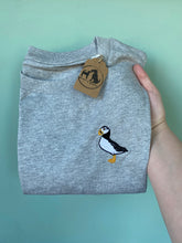 Load image into Gallery viewer, Bird Embroidered T-Shirt - Pigeon, Kingfisher, Swan, Goose, Duck, Blue tit, Robin, Seagull, Flamingo, Puffin, Swan, Hummingbird, Running duck, Kea, Little Blue penguin. Bird Embroidery for bird lovers and twitchers.