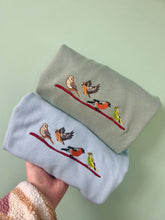 Load image into Gallery viewer, Finches Embroidered Sweatshirt - Chaffinch, Hawfinch, Bullfinch and Greenfinch gifts for bird lovers.