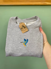 Load image into Gallery viewer, Bird Embroidered Sweatshirt- Pigeon, Kingfisher, Swan, Goose, Duck, Blue tit, Robin, Seagull, Flamingo, Puffin, Swan, Hummingbird. Bird Embroidery for bird lovers and twitchers.