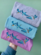 Load image into Gallery viewer, Embroidered Kingfisher Sweatshirt - colourful sweatshirt for bird lovers