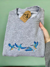 Load image into Gallery viewer, Embroidered Kingfisher Sweatshirt - colourful sweatshirt for bird lovers