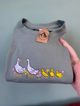 Load image into Gallery viewer, Floral Runner Duck Embroidered Sweatshirt - colourful sweatshirt for bird lovers