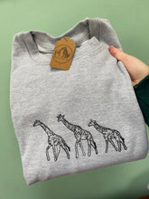 Load image into Gallery viewer, Embroidered Giraffe Family Sweatshirt for Giraffe Lovers