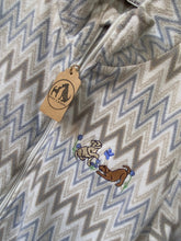 Load image into Gallery viewer, PRE-LOVED - Full Colour Puppy Flowers Fleece - zig zag pattern