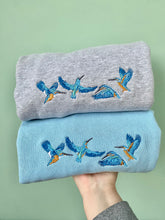 Load image into Gallery viewer, Embroidered Kingfisher Sweatshirt - colourful sweatshirt for bird lovers