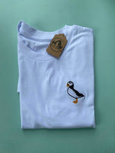Load image into Gallery viewer, Bird Embroidered T-Shirt - Pigeon, Kingfisher, Swan, Goose, Duck, Blue tit, Robin, Seagull, Flamingo, Puffin, Swan, Hummingbird, Running duck, Kea, Little Blue penguin. Bird Embroidery for bird lovers and twitchers.