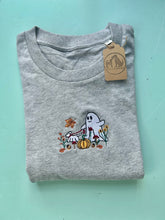 Load image into Gallery viewer, Autumn Ghost Dog T-Shirt - Embroidered tee for Halloween and cosy season.