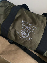 Load image into Gallery viewer, ‘Here to pet all the dogs’ Barrel bag- For dog lovers