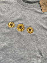 Load image into Gallery viewer, Embroidered Flower Trio T-Shirt- ANY FLOWER- cute floral gifts