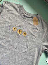 Load image into Gallery viewer, Embroidered Flower Trio T-Shirt- ANY FLOWER- cute floral gifts