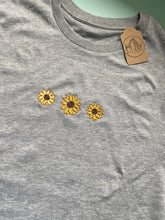 Load image into Gallery viewer, Embroidered Flower Trio T-Shirt- ANY FLOWER- cute floral gifts