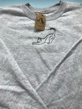 Load image into Gallery viewer, Embroidered Cat Stretching Silhouette Sweatshirt- Gifts for Cat lovers and owners