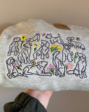 Load image into Gallery viewer, Spring Dogs Sweatshirt- dog outline, flowers, butterfly and bees embroidered sweatshirt for dog lovers