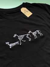 Load image into Gallery viewer, Embroidered Dog Skeleton Sweatshirt/ t-shirt for dog lovers and spooky witches ready for Halloween