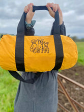 Load image into Gallery viewer, Custom Barrel Bag for Dog Lovers and Owners- colourful embroidered recycled holdall for your adventures