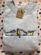 Load image into Gallery viewer, British Garden Birds Sweatshirt - Great, Blue, Coal and Marsh tit sweater for twitchers
