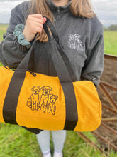 Load image into Gallery viewer, Custom Barrel Bag for Dog Lovers and Owners- colourful embroidered recycled holdall for your adventures