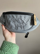 Load image into Gallery viewer, Dog Walking Bum Bag- breed silhouette recycled embroidered waist pack. The perfect gift for dog parents, dog walkers and dog groomers