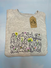 Load image into Gallery viewer, Spring Dogs Sweatshirt- dog outline, flowers, butterfly and bees embroidered sweatshirt for dog lovers