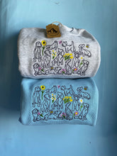 Load image into Gallery viewer, Spring Dogs Sweatshirt- dog outline, flowers, butterfly and bees embroidered sweatshirt for dog lovers